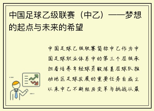 中国足球乙级联赛（中乙）——梦想的起点与未来的希望