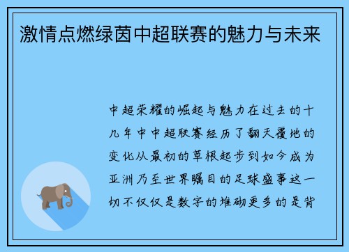 激情点燃绿茵中超联赛的魅力与未来